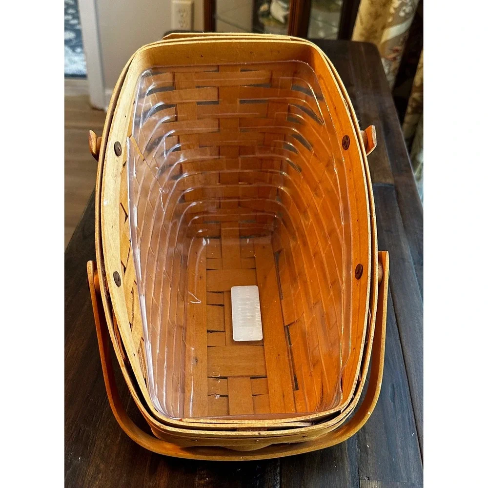Longaberger Handwoven Slant Wood Basket with Liner Dresden Ohio Honey Stain